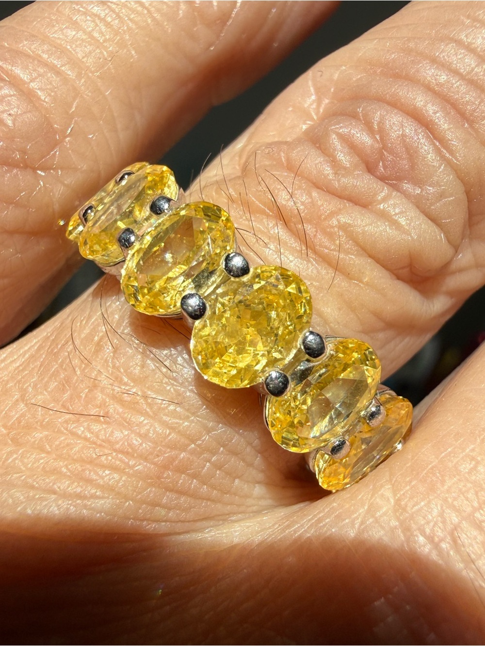 Yellow Oval Crystal Link Ring - Women Jewelry
